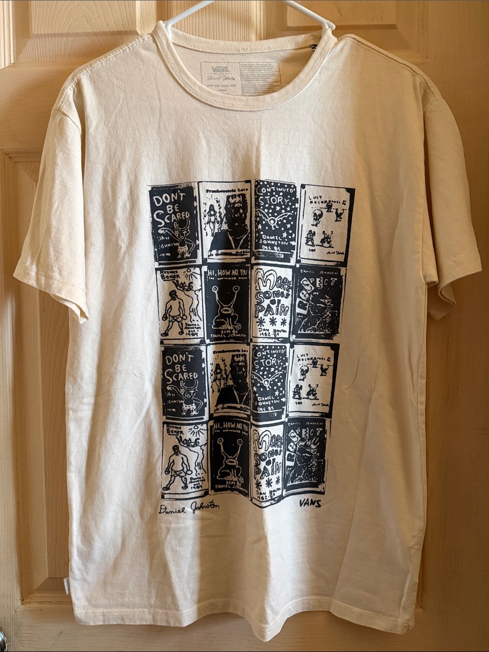 Vans x Daniel Johnston Men's Cream Graphic Tee with Black Print